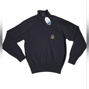 NWT Maserati Navy Virgin Wool Men's Size Small 3/4 Zip Pullover